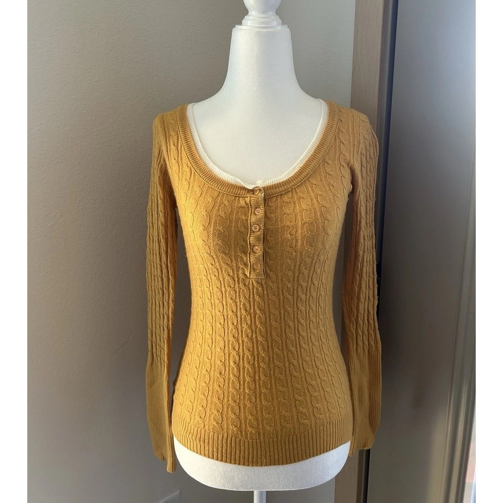 Cable Knit Mustard Yellow Fitted Sweater Y2K Twee Coquette Bella Elena